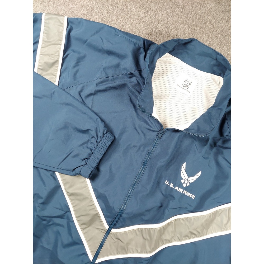 Air Force Windbreaker Jacket Mens XL Long Blue Full Zip Reflective Vintage USA